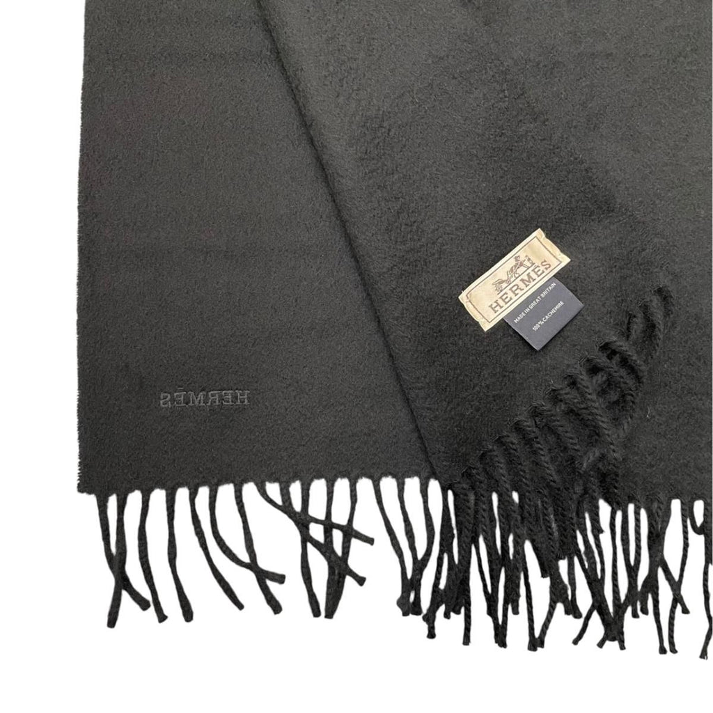 Hermes Uni Brodet Scarf 03 Noir Black Cashmere Logo — view 7