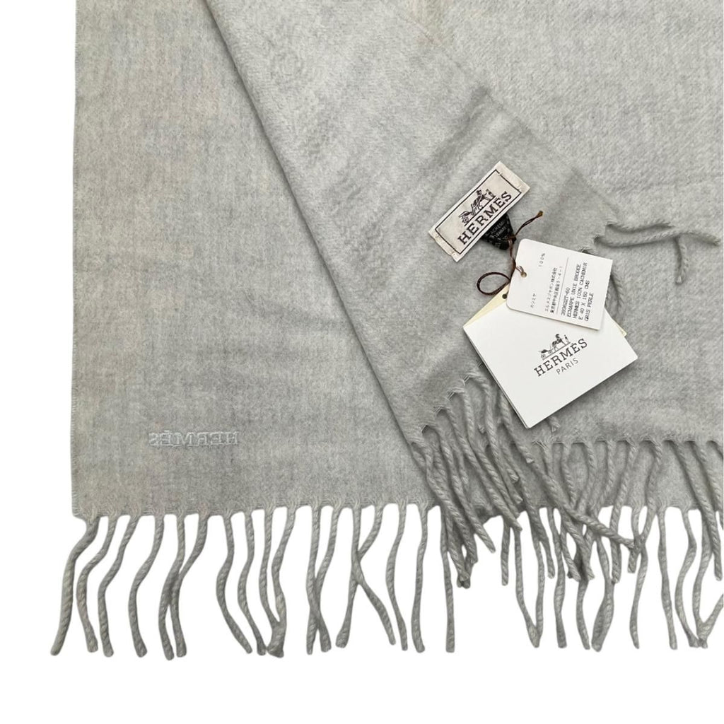 Hermes Scarf Unie Brodee Gray Cashmere Logo — view 7