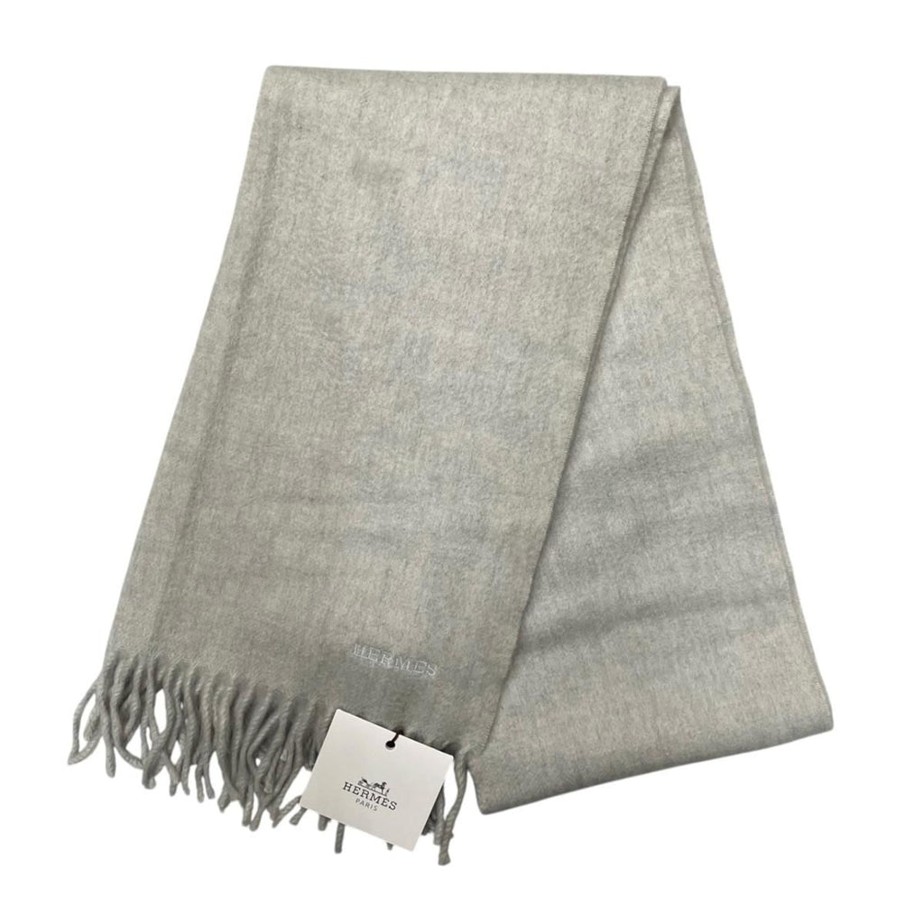 Hermes Scarf Unie Brodee Gray Cashmere Logo