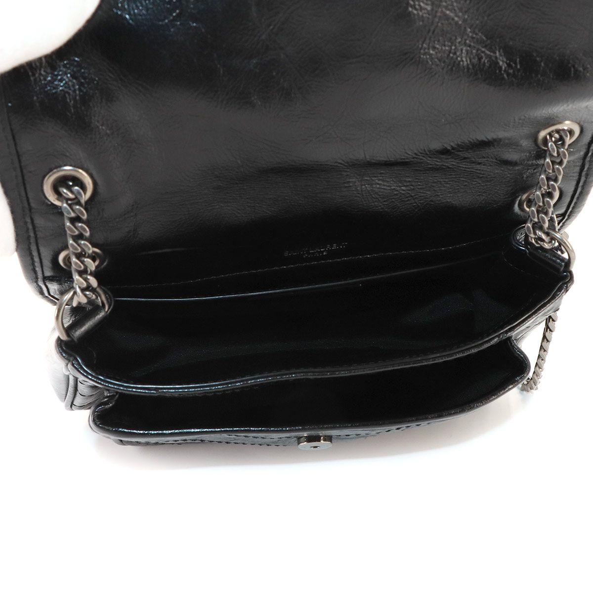 Saint Laurent Niki Baby Chain Shoulder Bag Leather Noir Silver — view 6