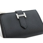 Hermes Bearn Mini Compact Coin Purse Card Case Epsom Black Silver — view 8