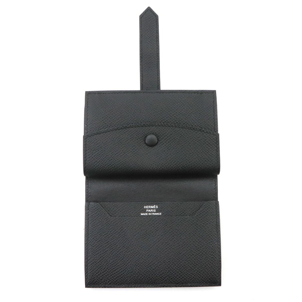 Hermes Bearn Mini Compact Coin Purse Card Case Epsom Black Silver — view 6