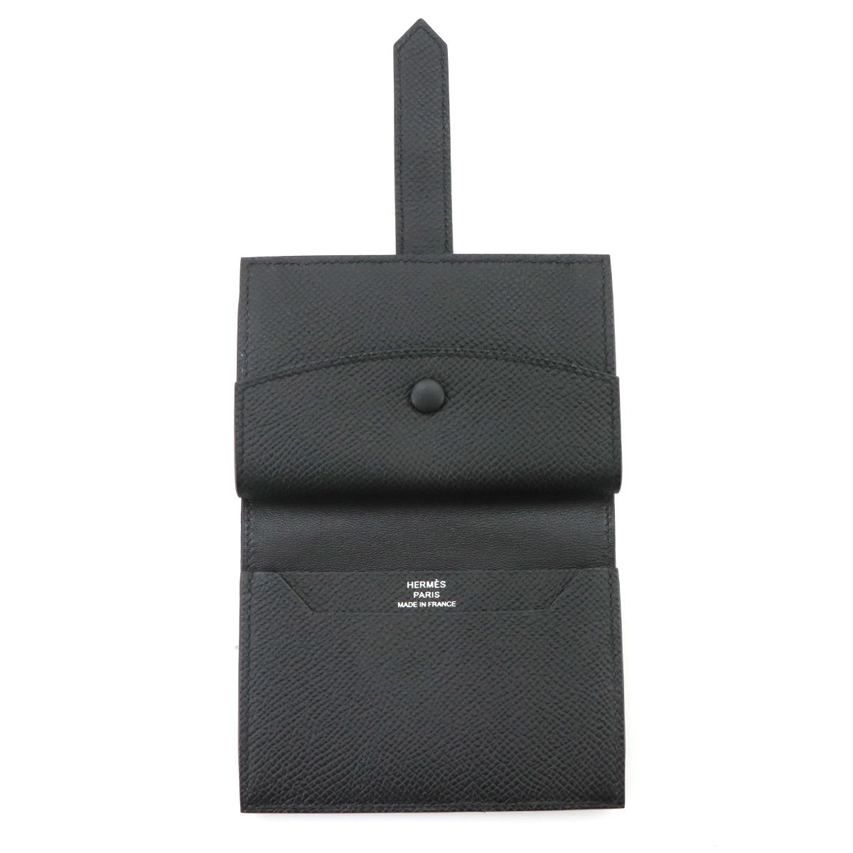 Hermes Bearn Mini Compact Coin Purse Card Case Epsom Black Silver — view 6