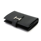 Hermes Bearn Mini Compact Coin Purse Card Case Epsom Black Silver — view 4