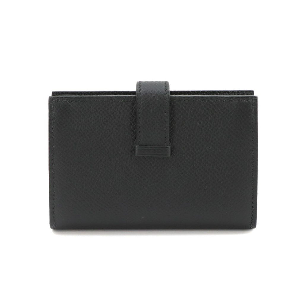 Hermes Bearn Mini Compact Coin Purse Card Case Epsom Black Silver — view 3