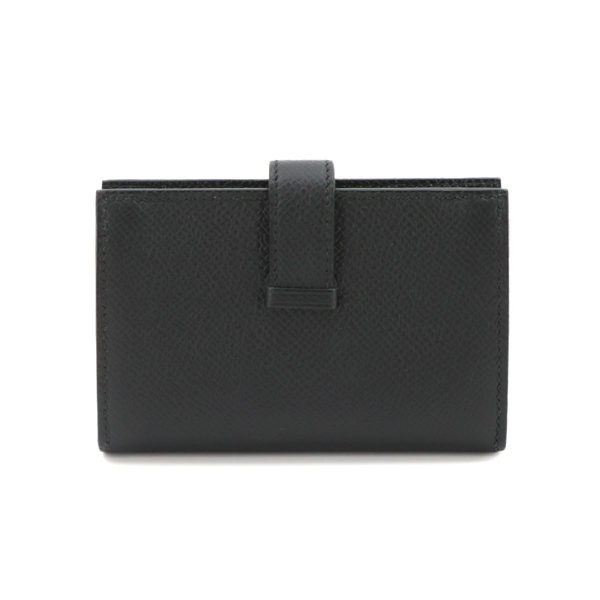 Hermes Bearn Mini Compact Coin Purse Card Case Epsom Black Silver — view 3