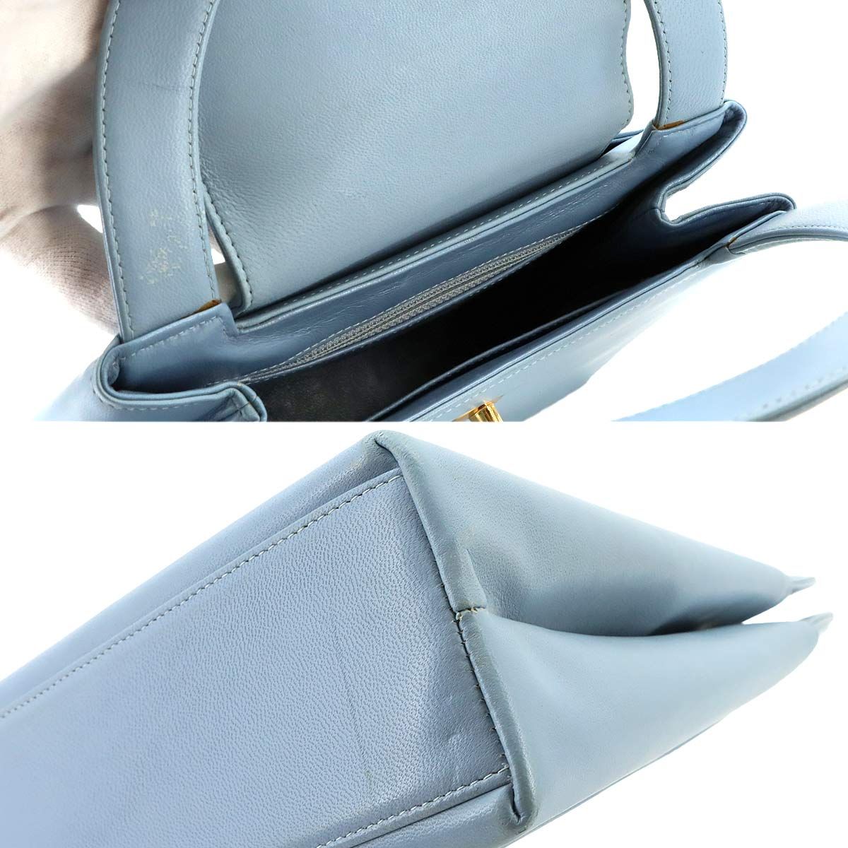 Chanel Kelly Hand Bag Lambskin Light Blue Gold Bag — view 8