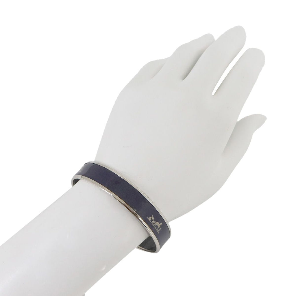 Hermes Enamel PM Bangle Bracelet Navy Silver Email — view 7