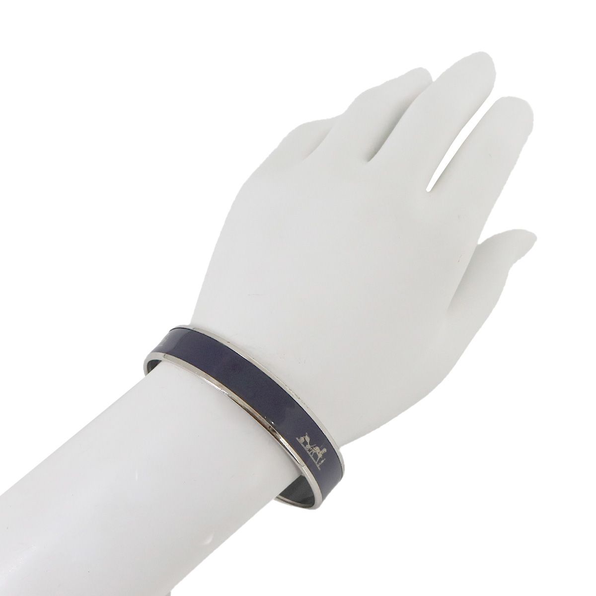 Hermes Enamel PM Bangle Bracelet Navy Silver Email — view 7