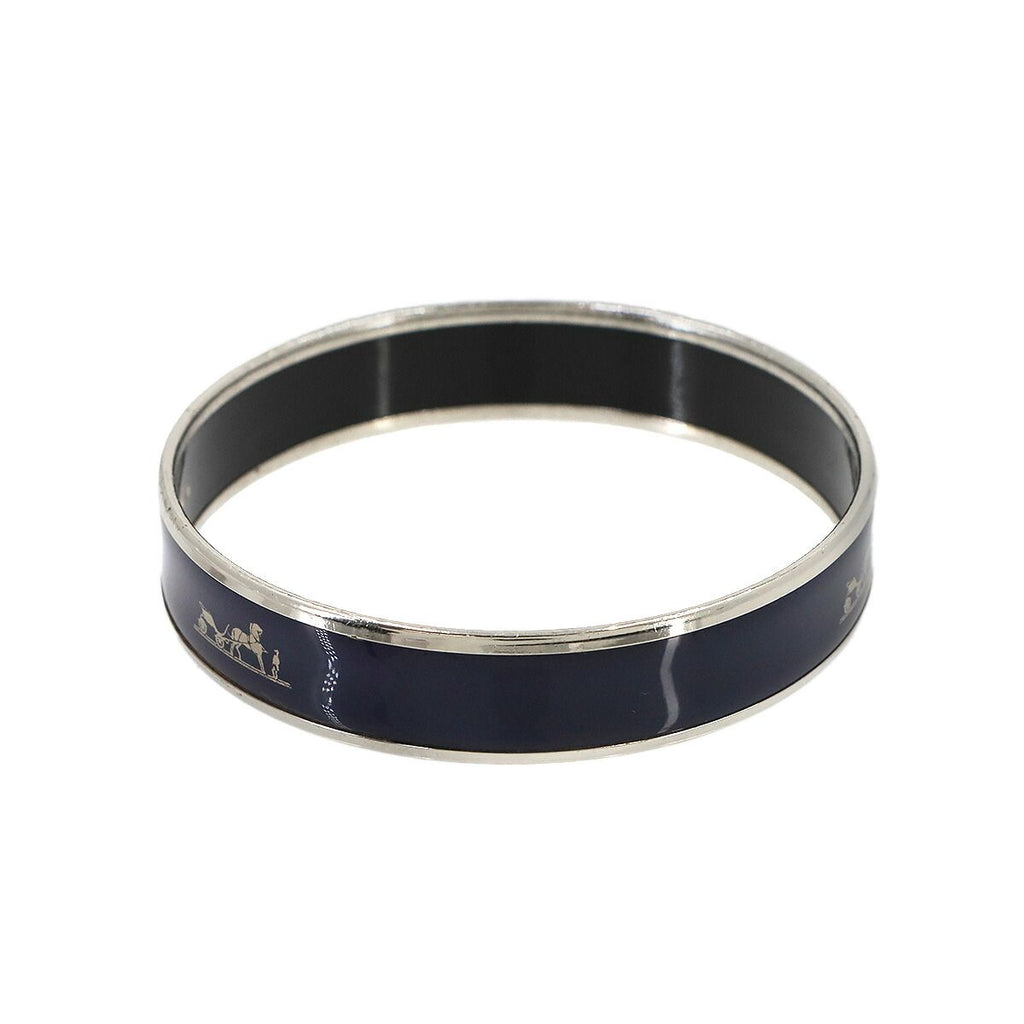 Hermes Enamel PM Bangle Bracelet Navy Silver Email — view 2