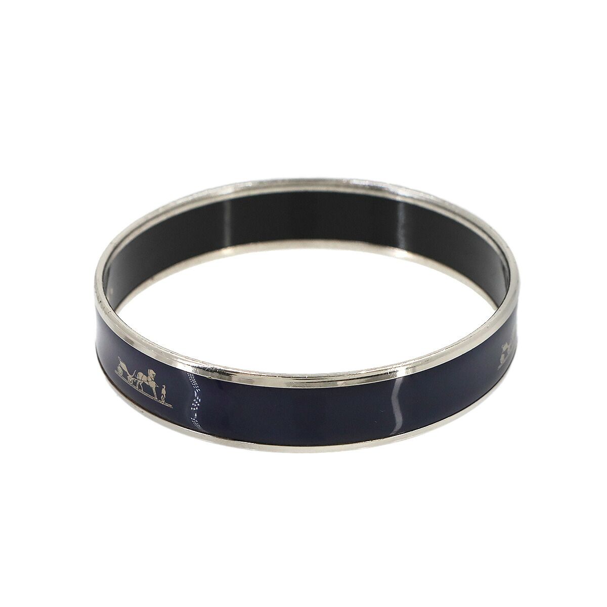 Hermes Enamel PM Bangle Bracelet Navy Silver Email — view 2