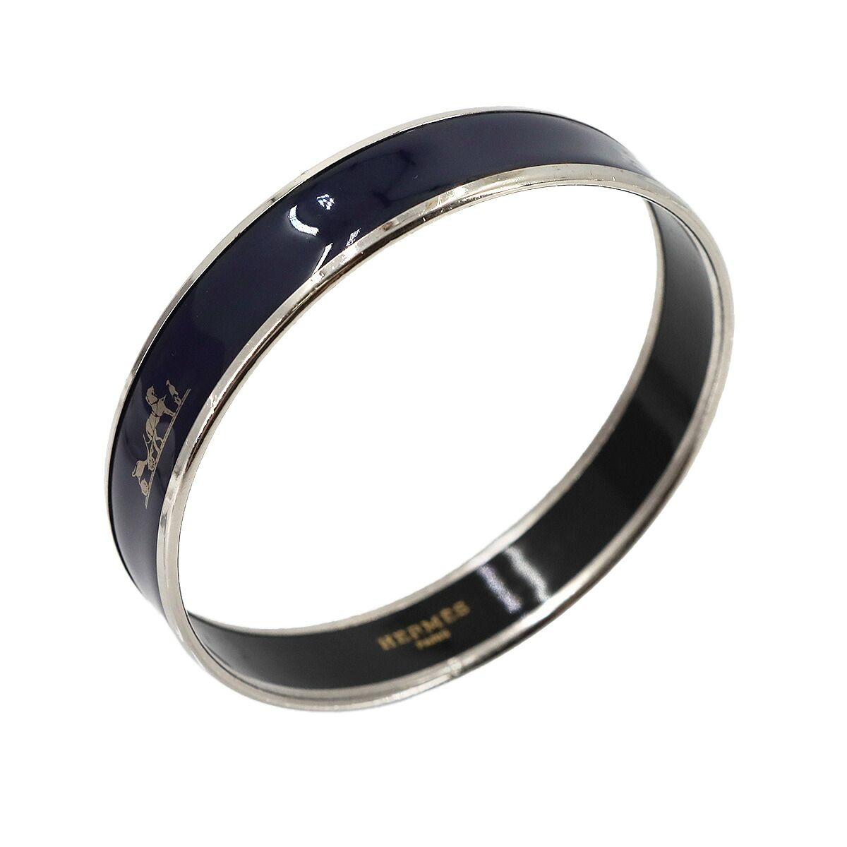 Hermes Enamel PM Bangle Bracelet Navy Silver Email — view 4