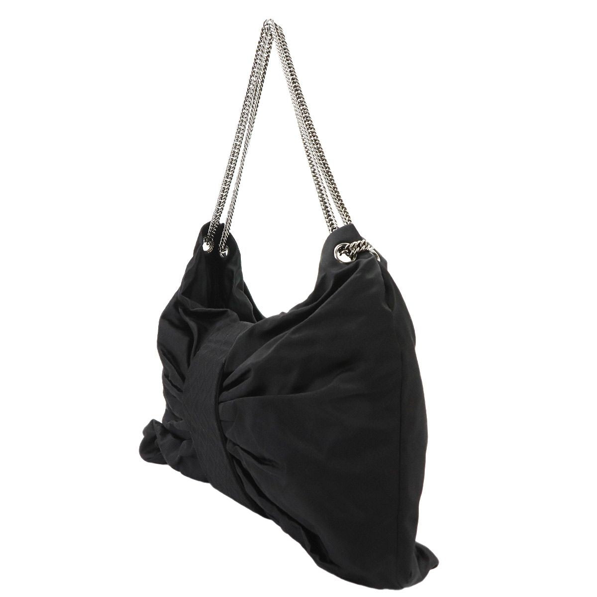 Chanel 2.55 Ribbon Chain Shoulder Bag Satin Black Quilted Silver — view 3