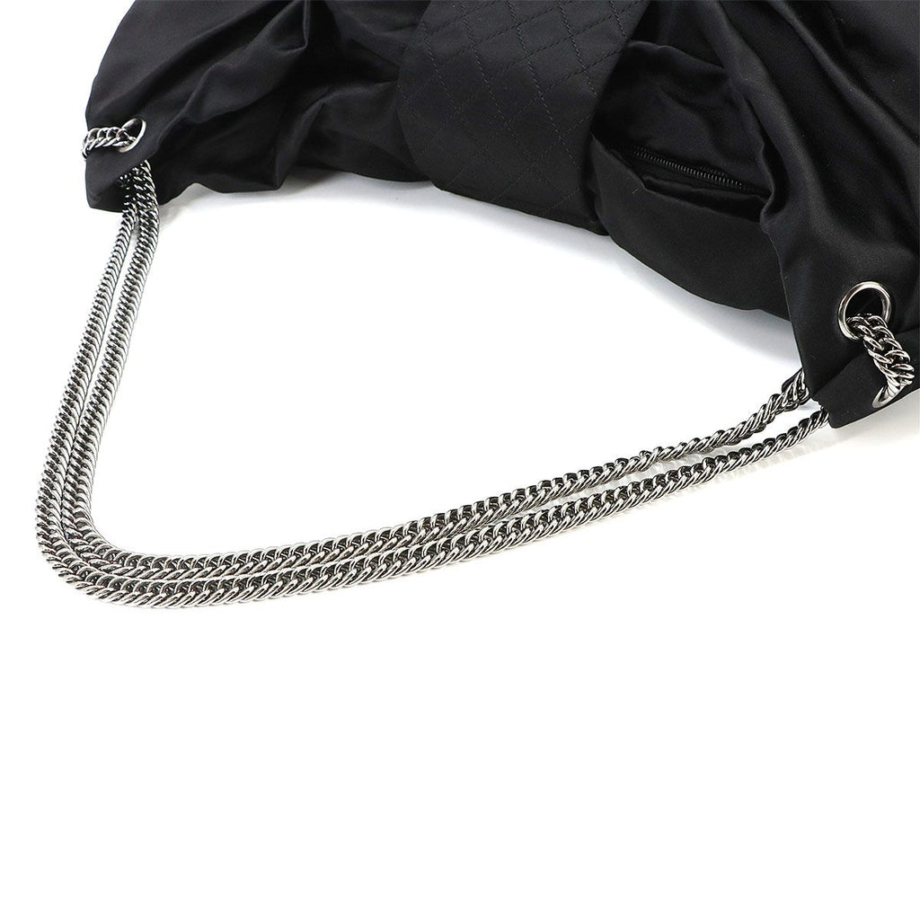Chanel 2.55 Ribbon Chain Shoulder Bag Satin Black Quilted Silver — view 5