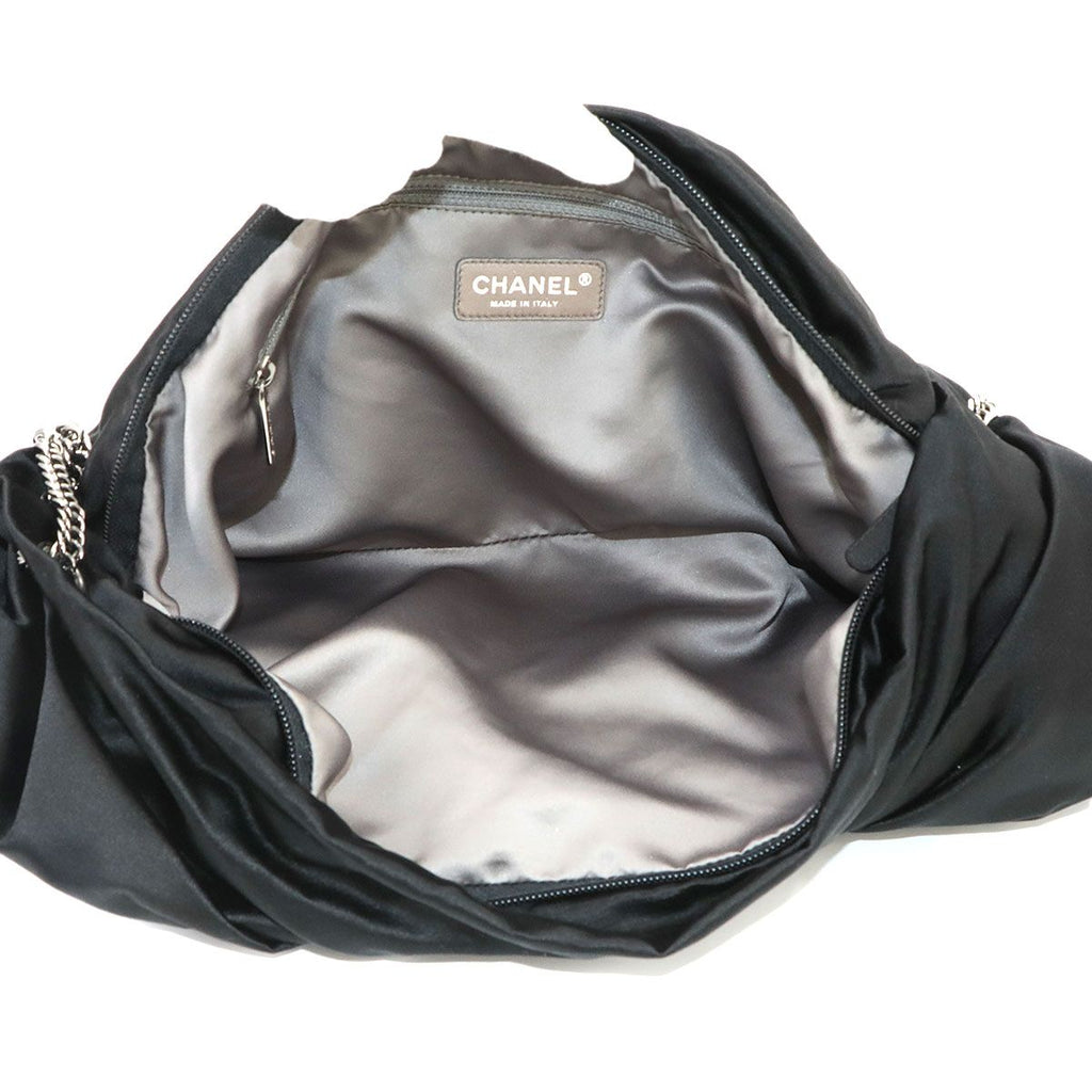Chanel 2.55 Ribbon Chain Shoulder Bag Satin Black Quilted Silver — view 6