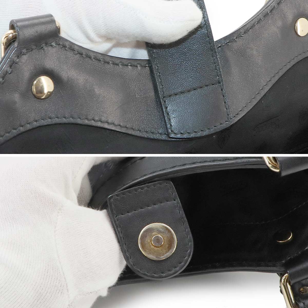 Gucci Guccissima Sukey Hand Bag Leather Black Gold Bag — view 8
