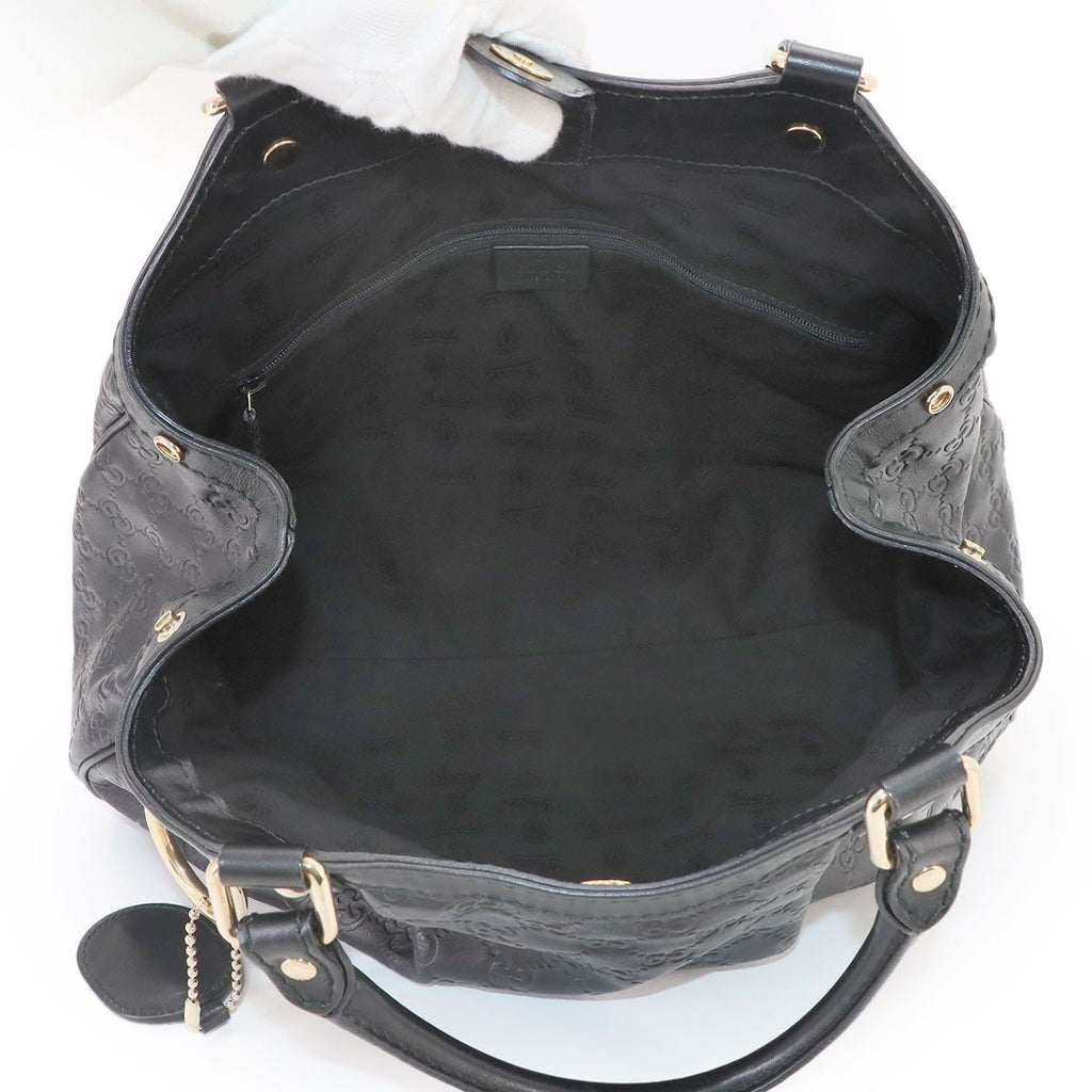 Gucci Guccissima Sukey Hand Bag Leather Black Gold Bag — view 6