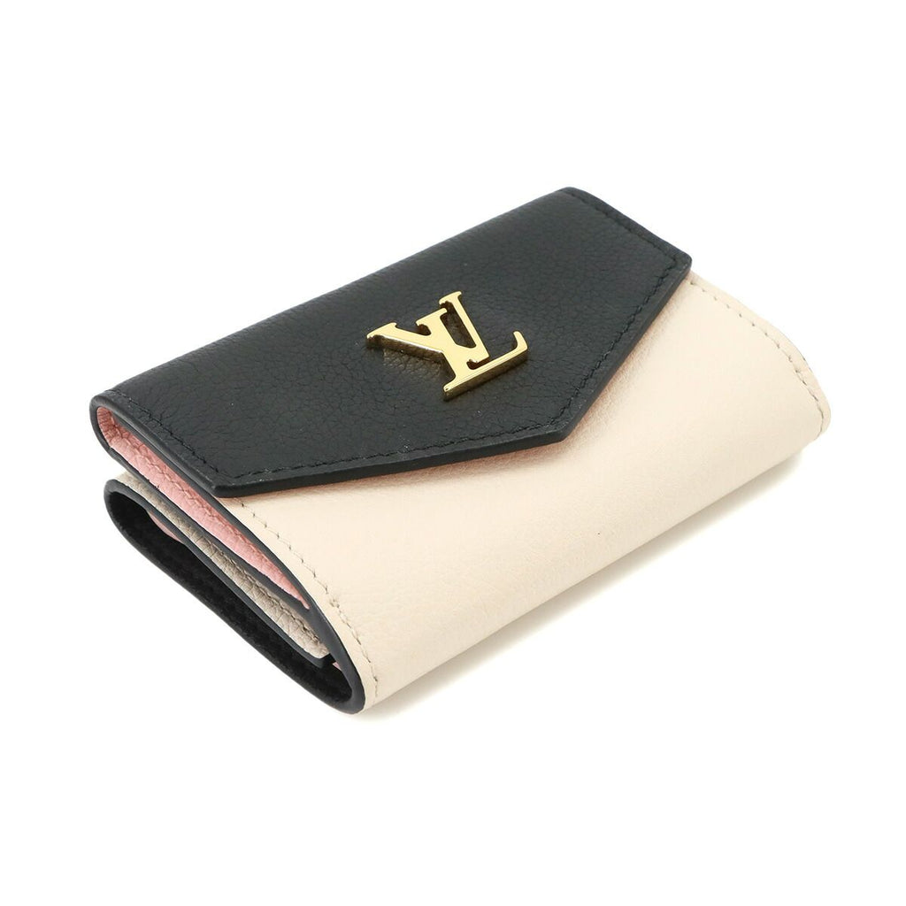 Louis Vuitton Portefeuille Lock Mini Trifold Wallet Leather Noir Beige — view 5