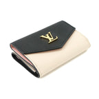 Louis Vuitton Portefeuille Lock Mini Trifold Wallet Leather Noir Beige — view 5