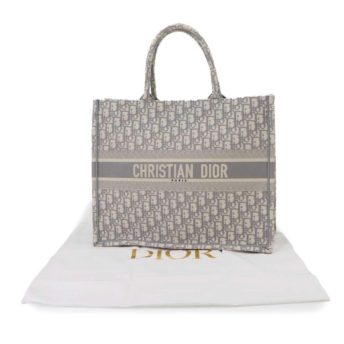 Dior Book Tote Bag Large Oblique Canvas Gray Ecru White — view 2