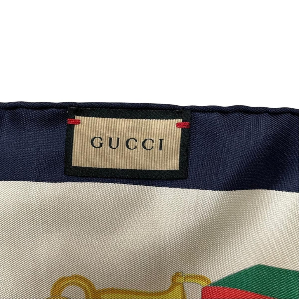 Gucci Scarf Print Silk Twill Ivory Navy Silk'in Turlocking — view 7