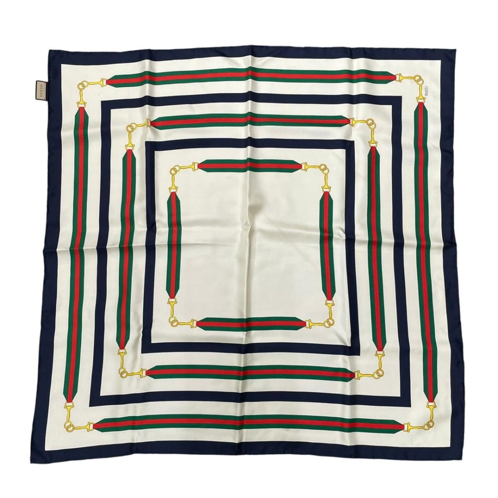 Gucci Scarf Print Silk Twill Ivory Navy Silk'in Turlocking