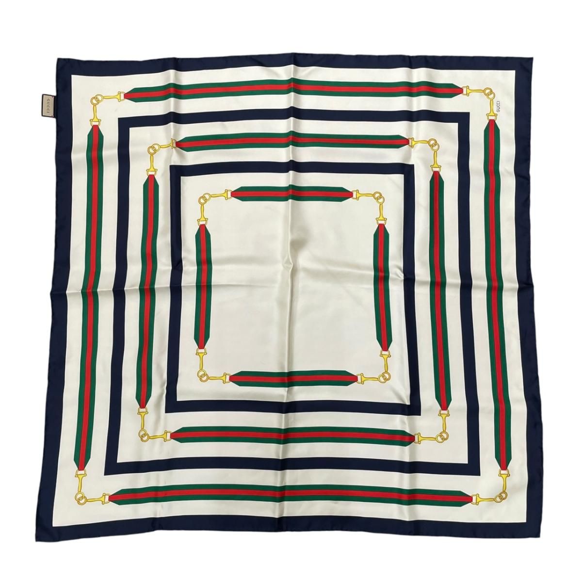 Gucci Scarf Print Silk Twill Ivory Navy Silk'in Turlocking