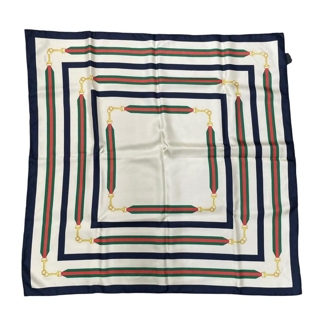 Gucci Scarf Print Silk Twill Ivory Navy Silk'in Turlocking — view 2