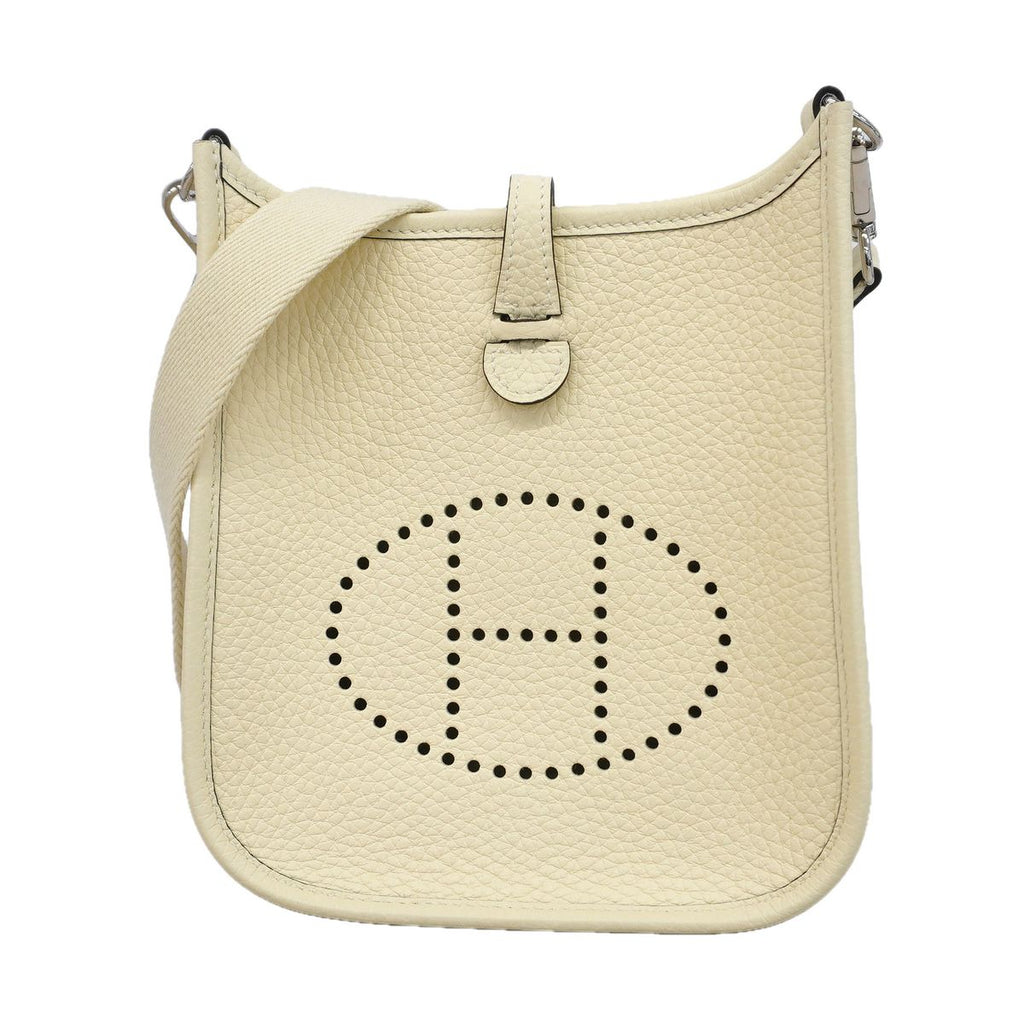 Hermes Shoulder Bag Evelyne TPM Taurillon Clemence Cream Silver