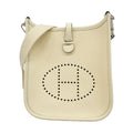Hermes Shoulder Bag Evelyne TPM Taurillon Clemence Cream Silver