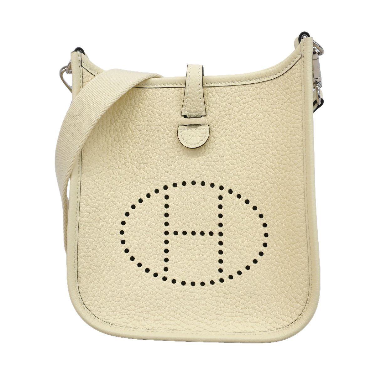 Hermes Shoulder Bag Evelyne TPM Taurillon Clemence Cream Silver
