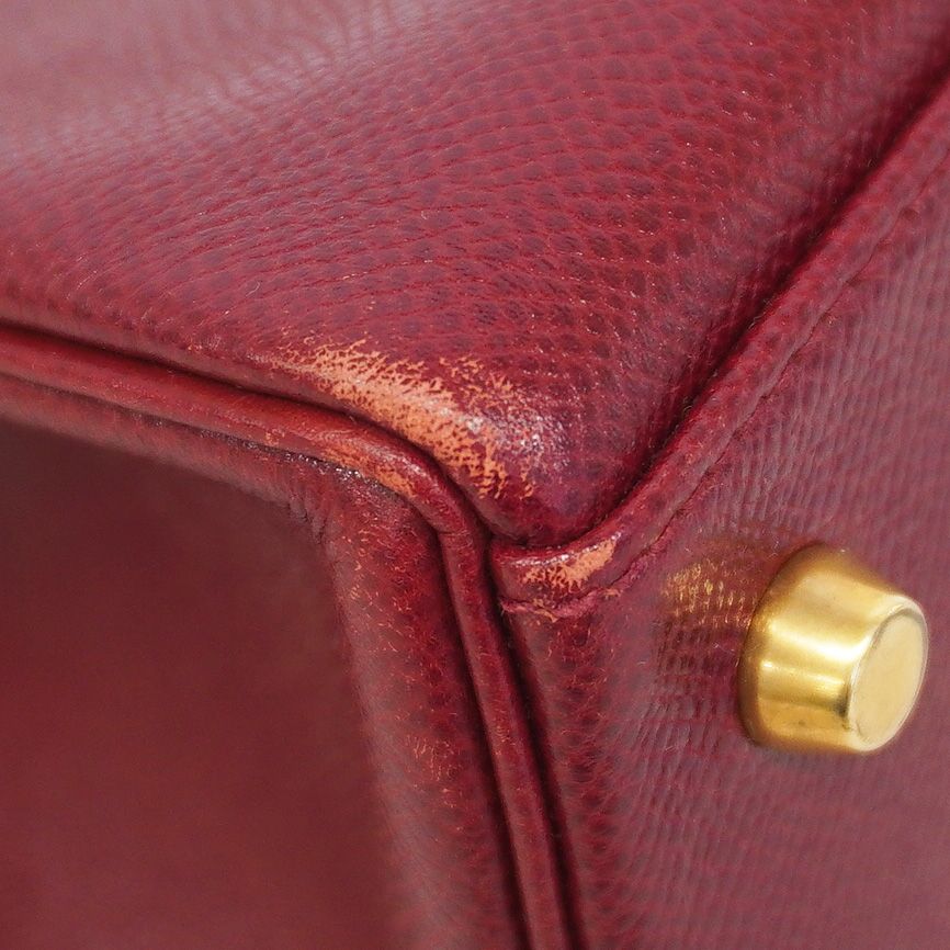 Hermes Handbag Kelly 32 Courchevel Rouge Ash Gold 2-Way Bag — view 6