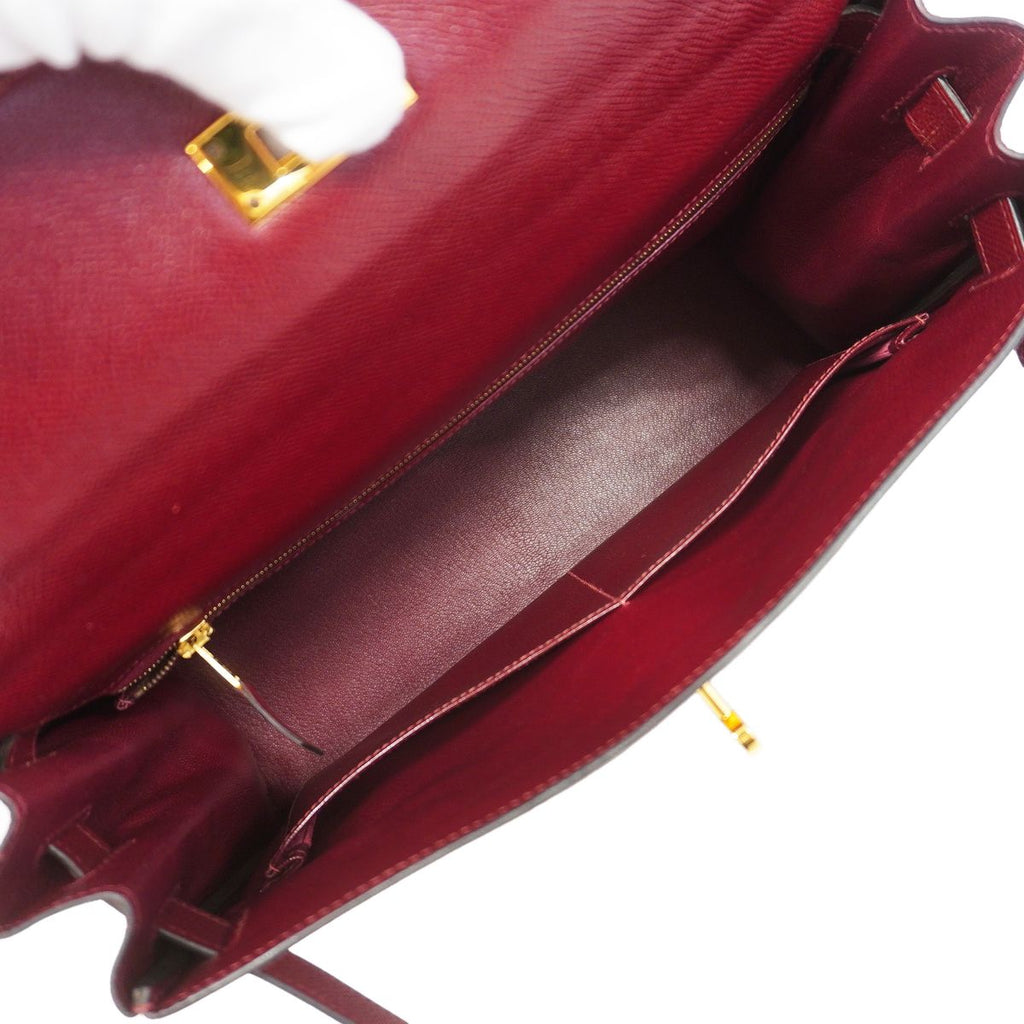 Hermes Handbag Kelly 32 Courchevel Rouge Ash Gold 2-Way Bag — view 4