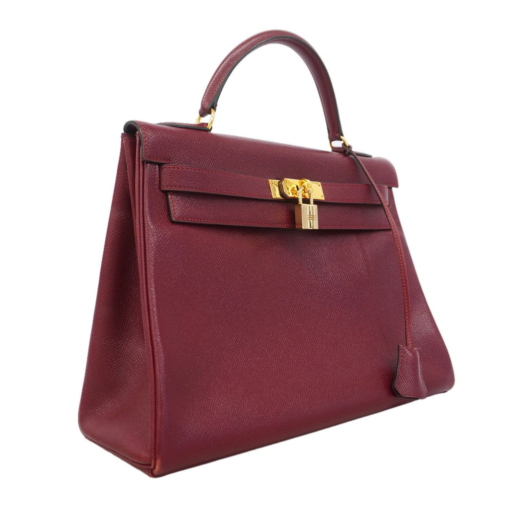 Hermes Handbag Kelly 32 Courchevel Rouge Ash Gold 2-Way Bag — view 2