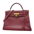 Hermes Handbag Kelly 32 Courchevel Rouge Ash Gold 2-Way Bag