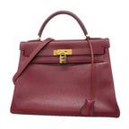 Hermes Handbag Kelly 32 Courchevel Rouge Ash Gold 2-Way Bag