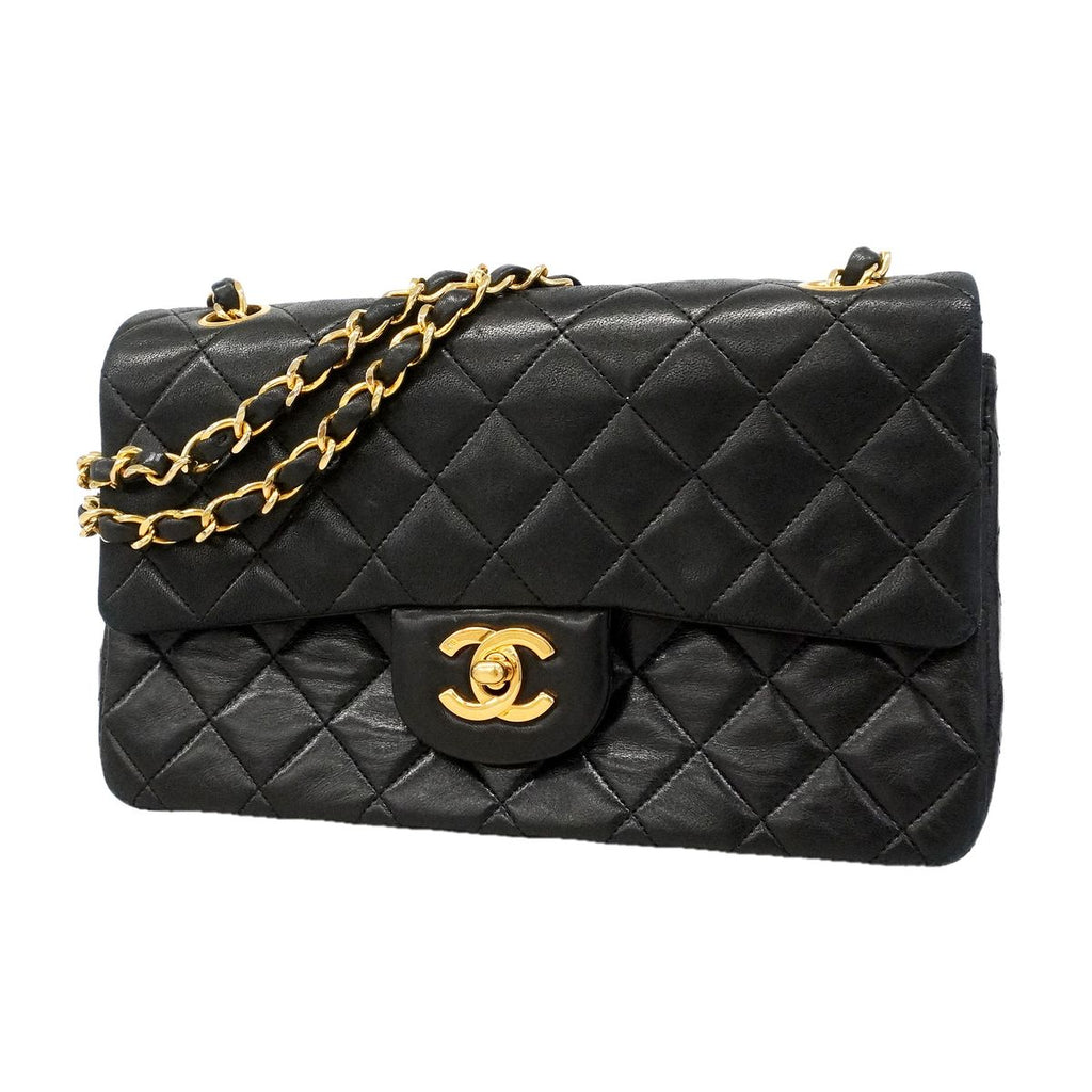 Chanel Shoulder Bag Quilted Lambskin Black Gold