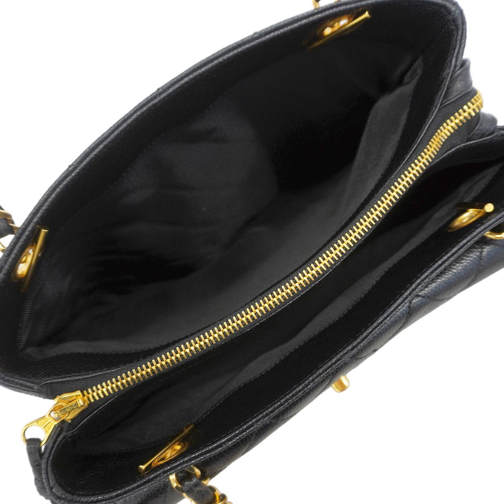 Chanel Chain Tote Bag Quilted Caviar Leather Black Gold — view 4