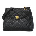 Chanel Chain Tote Bag Quilted Caviar Leather Black Gold