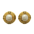 Chanel Earrings Vintage CC Logo Round Circle Gold Plated Faux Pearl