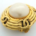 Chanel Earrings Vintage CC Logo Round Circle Gold Plated Faux Pearl — view 6