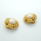 Chanel Earrings Vintage CC Logo Round Circle Gold Plated Faux Pearl — view 2