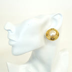 Chanel Earrings Vintage CC Logo Round Circle Gold Plated Faux Pearl — view 5