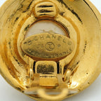 Chanel Earrings Vintage CC Logo Round Circle Gold Plated Faux Pearl — view 4