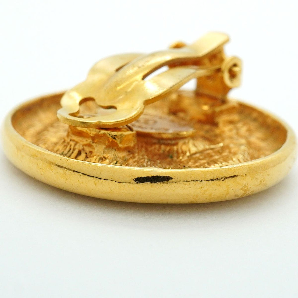 Chanel Earrings Vintage CC Logo Round Circle Gold Plated — view 8