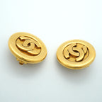 Chanel Earrings Vintage CC Logo Round Circle Gold Plated — view 2