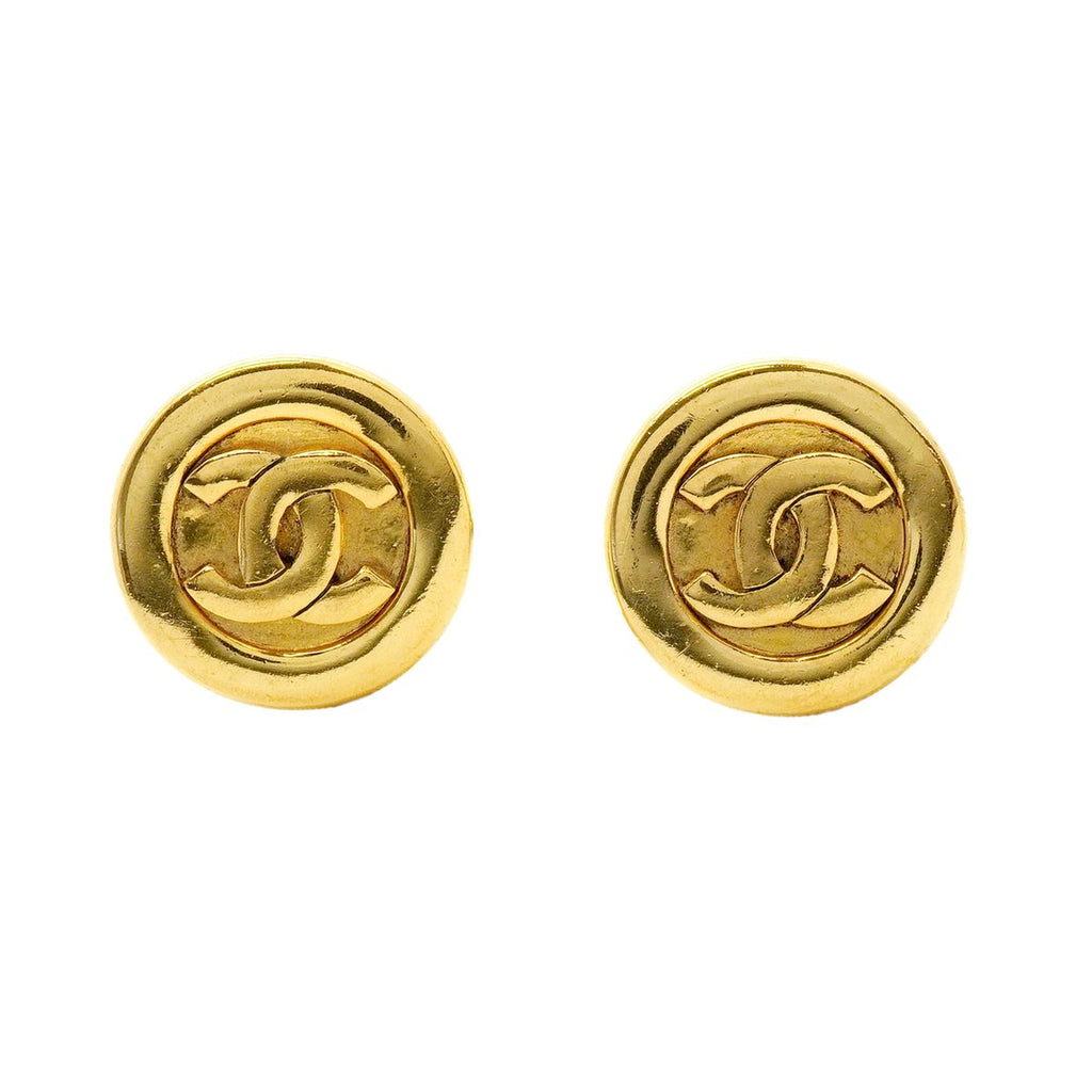 Chanel Earrings Vintage CC Logo Round Circle Gold Plated