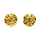 Chanel Earrings Vintage CC Logo Round Circle Gold Plated