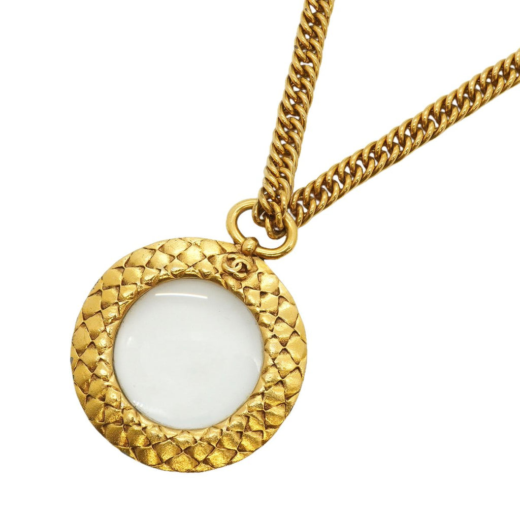 Chanel Necklace Vintage CC Logo Loupe Round Circle Gold Plated