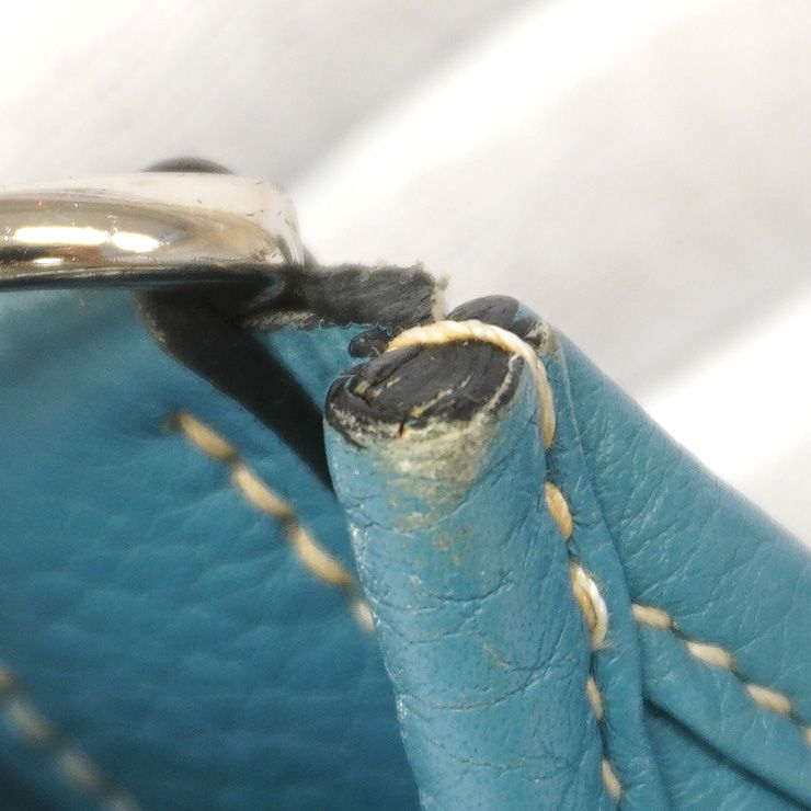 Hermes Shoulder Bag Evelyne Taurillon Clemence Blue Jean Silver — view 7